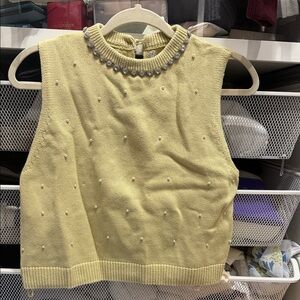 Zara Yellow Sleeveless Sweater with Pearl Accents